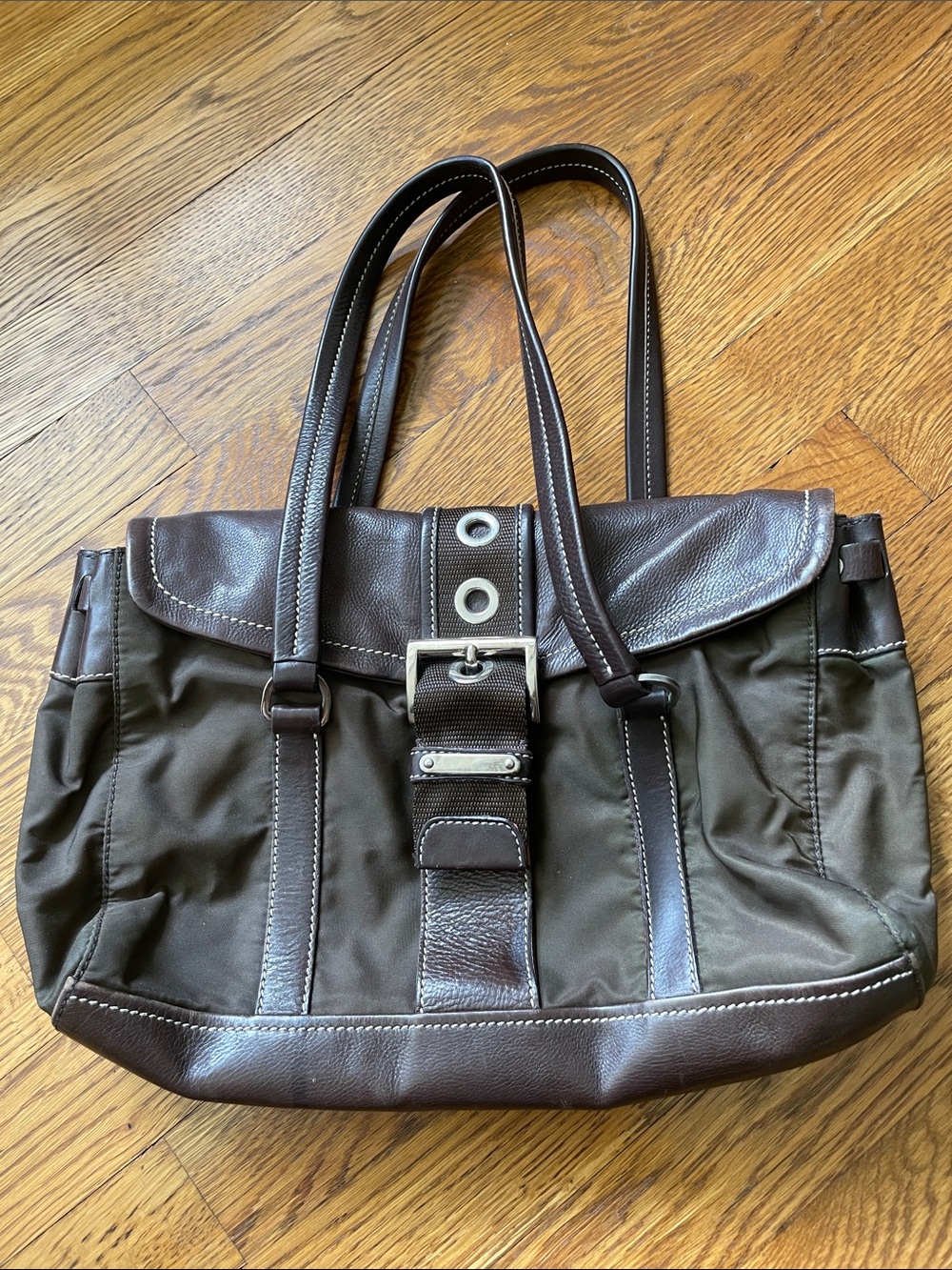 Vintage Prada Tessuto & Vitello Nylon Buckle Shoulder Bag - Brown